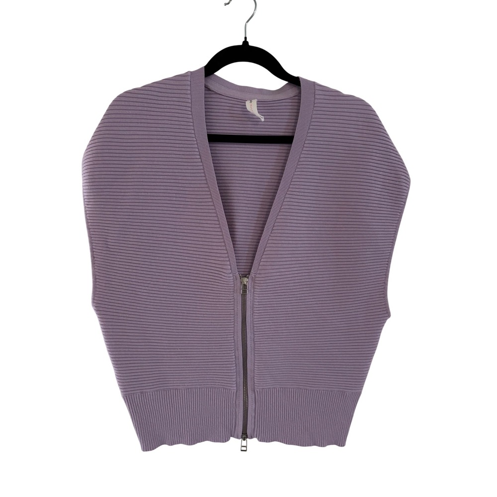 Daily Practice by Anthropologie Lilac Ribbed Zip Up Sweater Vest Purple Medium